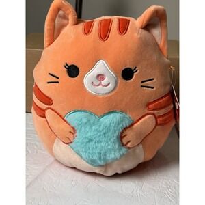 Squishmallows‎ Gigi Cat 8" Tabby 2024 Valentine's Day Blue Fuzzy Heart Plush Toy